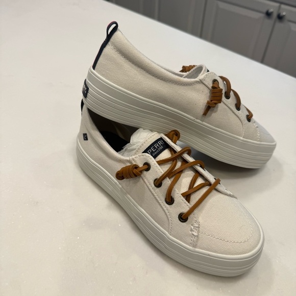 Sperry Topsiders Women Crest Vibe Platform Sneakers White Leather Laces 6 NEW - Picture 8 of 8